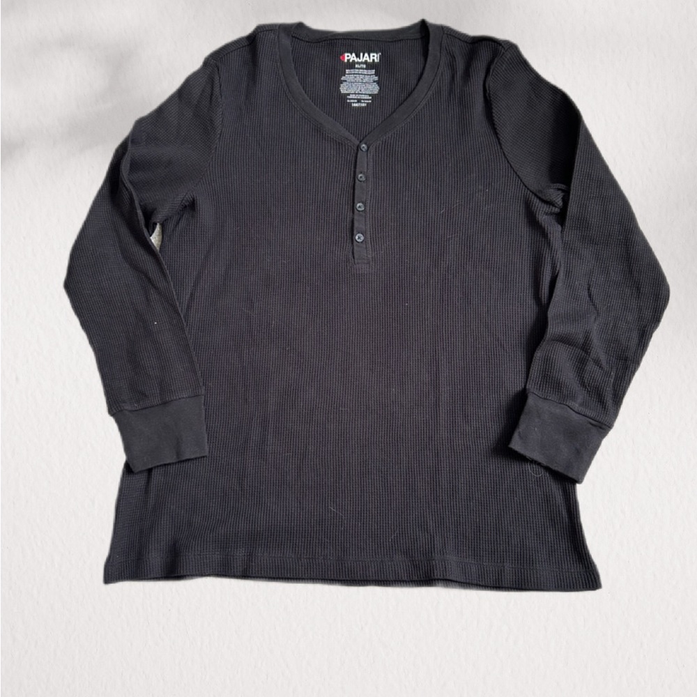 🌺NWOT🌺 Pajar Canada Black Waffle Knit Henley Top Long Sleeve Button Placket Size
